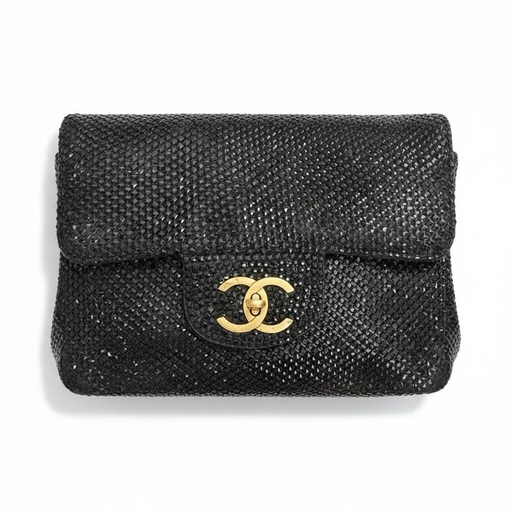 Chanel XXL Jumbo Flap Black Crystal Studded CC Bag Gold HW Rare Statement - Picture 1 of 8